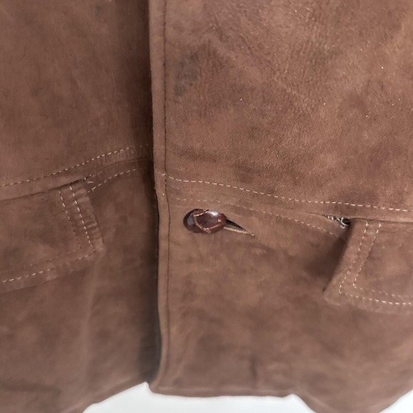 Vintage 70s Jacket Mens 38 Suede Leather Sherpa Lined Shawl Marlboro Coat - Picture 11 of 16